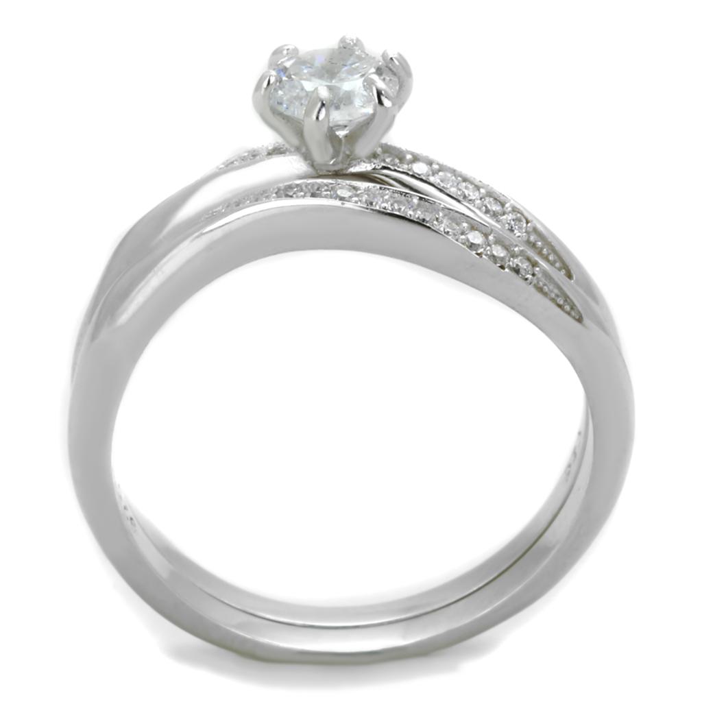 Rhodium 925 Sterling Silver Ring with AAA Grade CZ  in Clear