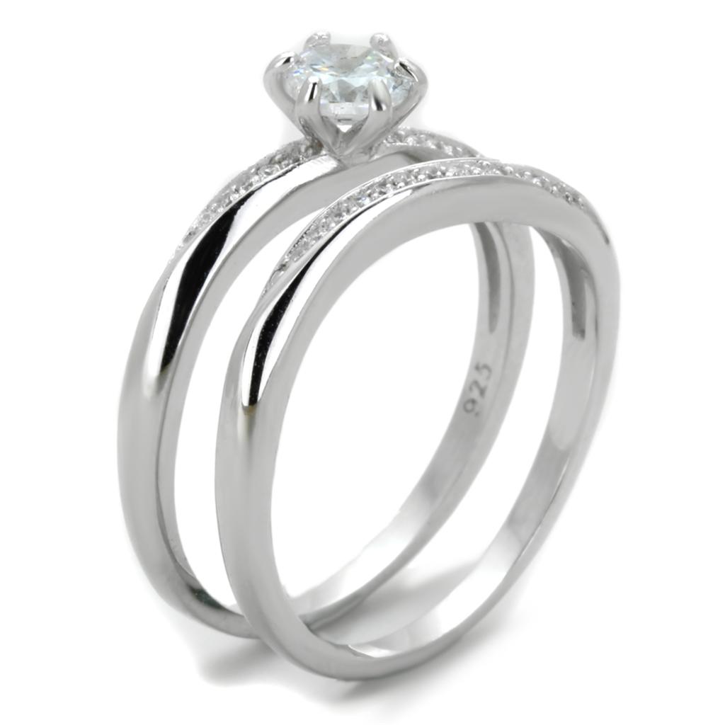 Rhodium 925 Sterling Silver Ring with AAA Grade CZ  in Clear