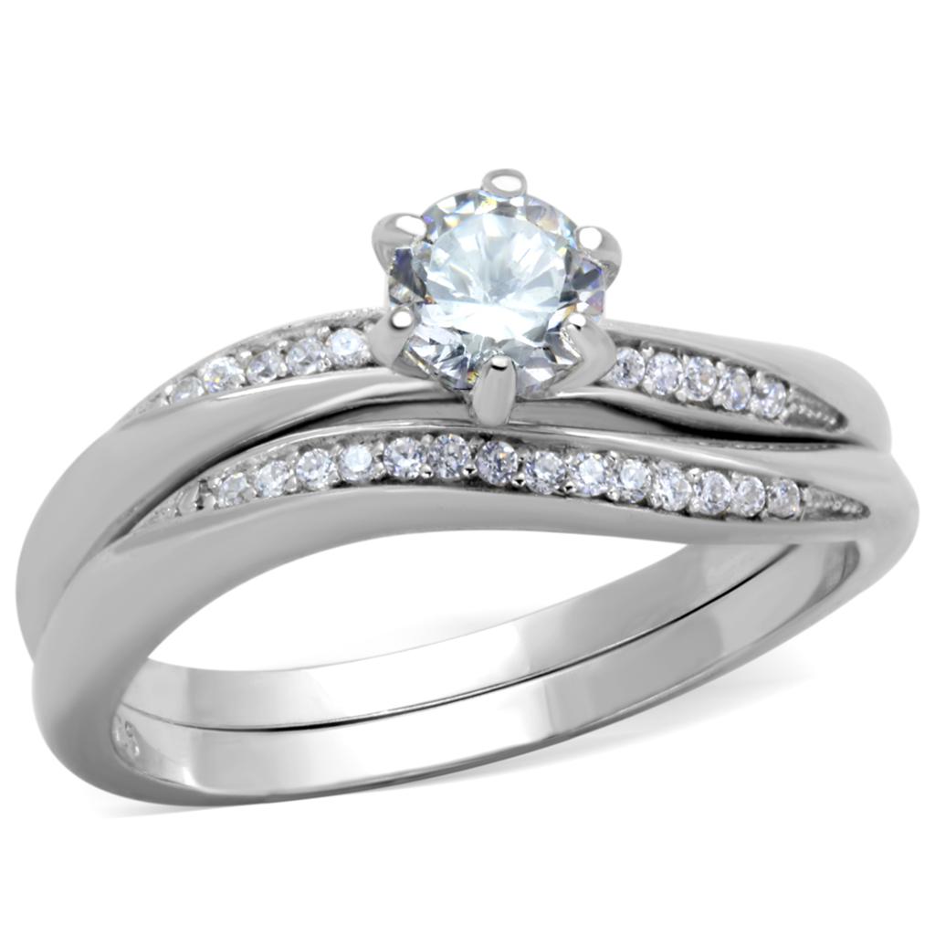 Rhodium 925 Sterling Silver Ring with AAA Grade CZ  in Clear
