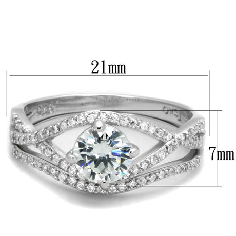 Rhodium 925 Sterling Silver Ring with AAA Grade CZ  in Clear