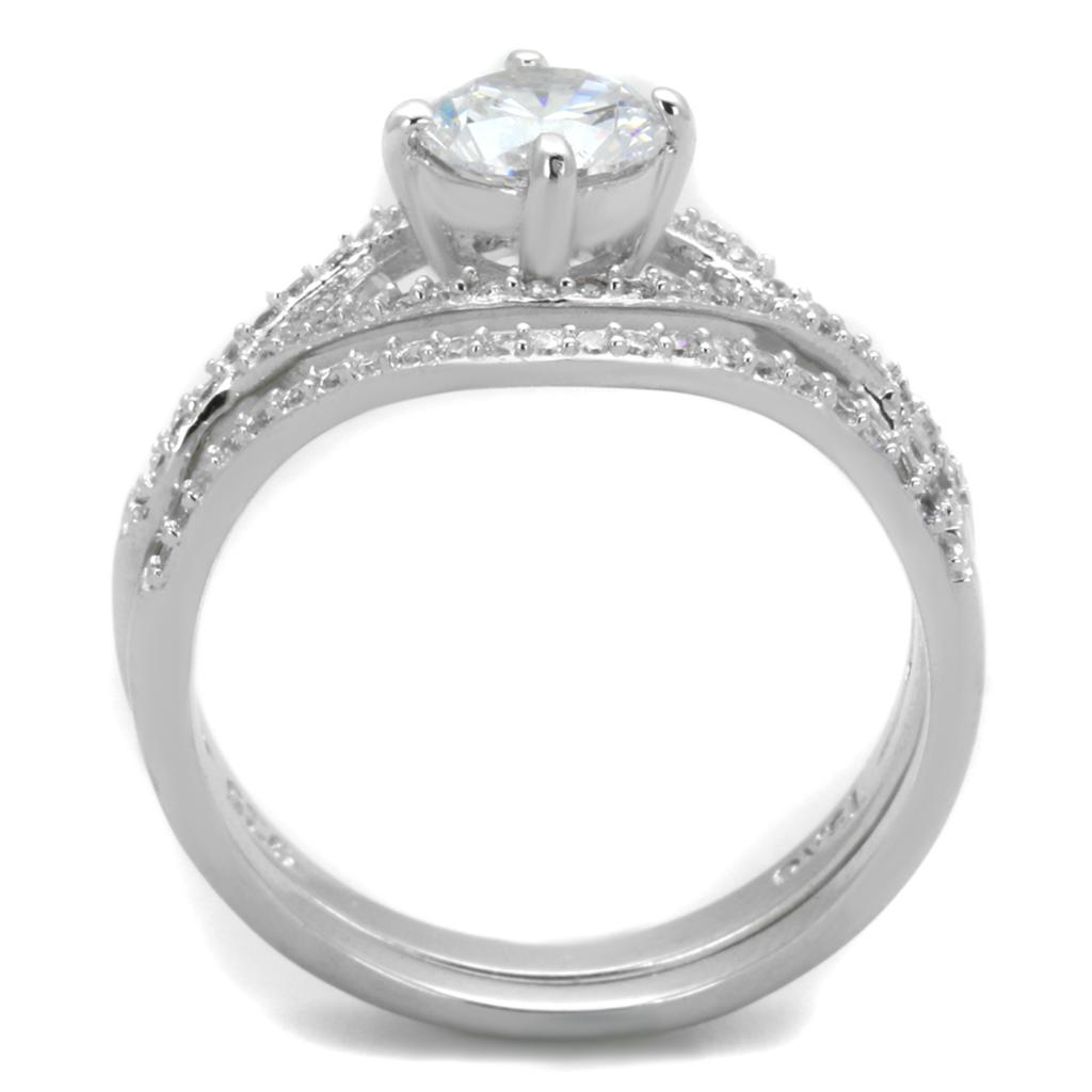Rhodium 925 Sterling Silver Ring with AAA Grade CZ  in Clear
