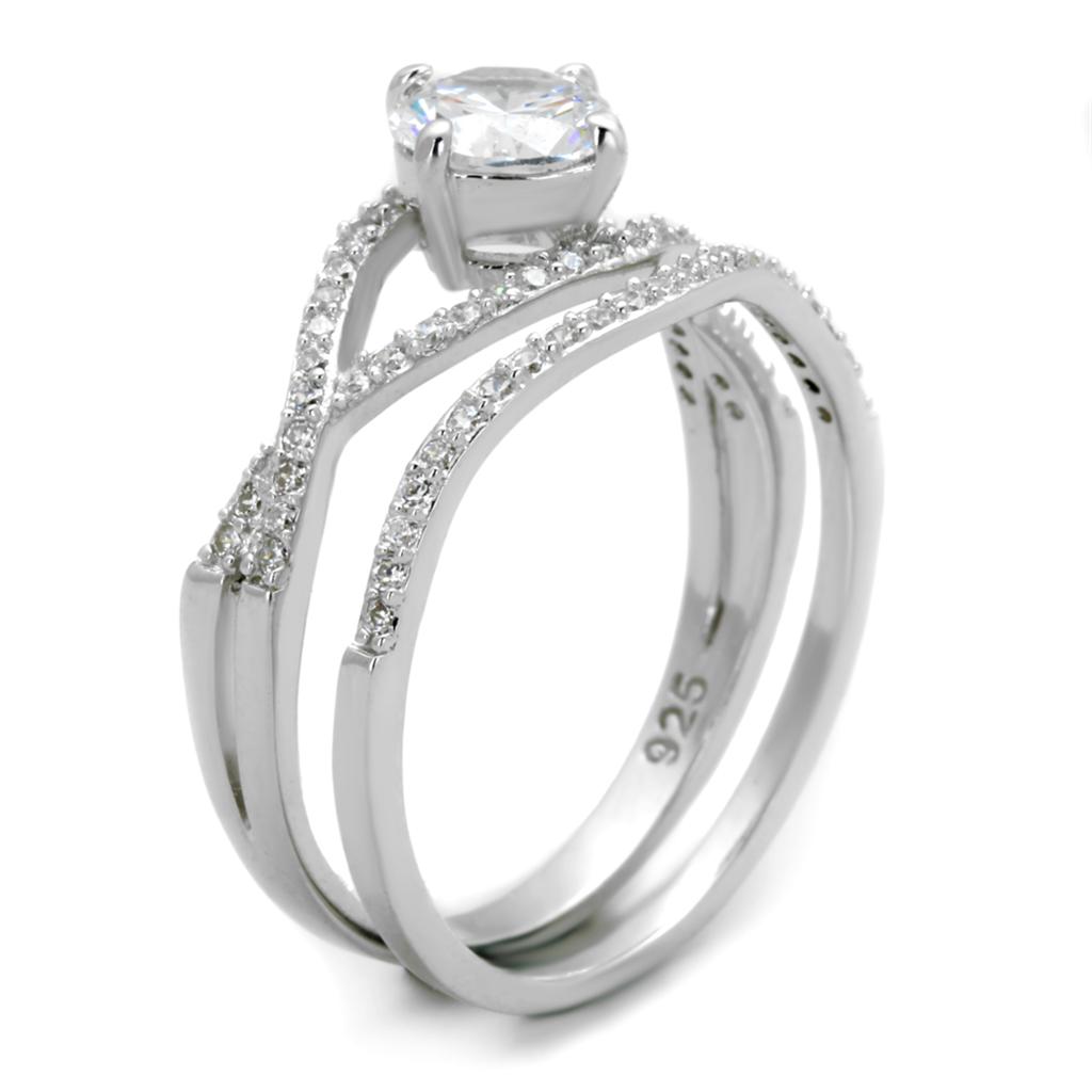 Rhodium 925 Sterling Silver Ring with AAA Grade CZ  in Clear
