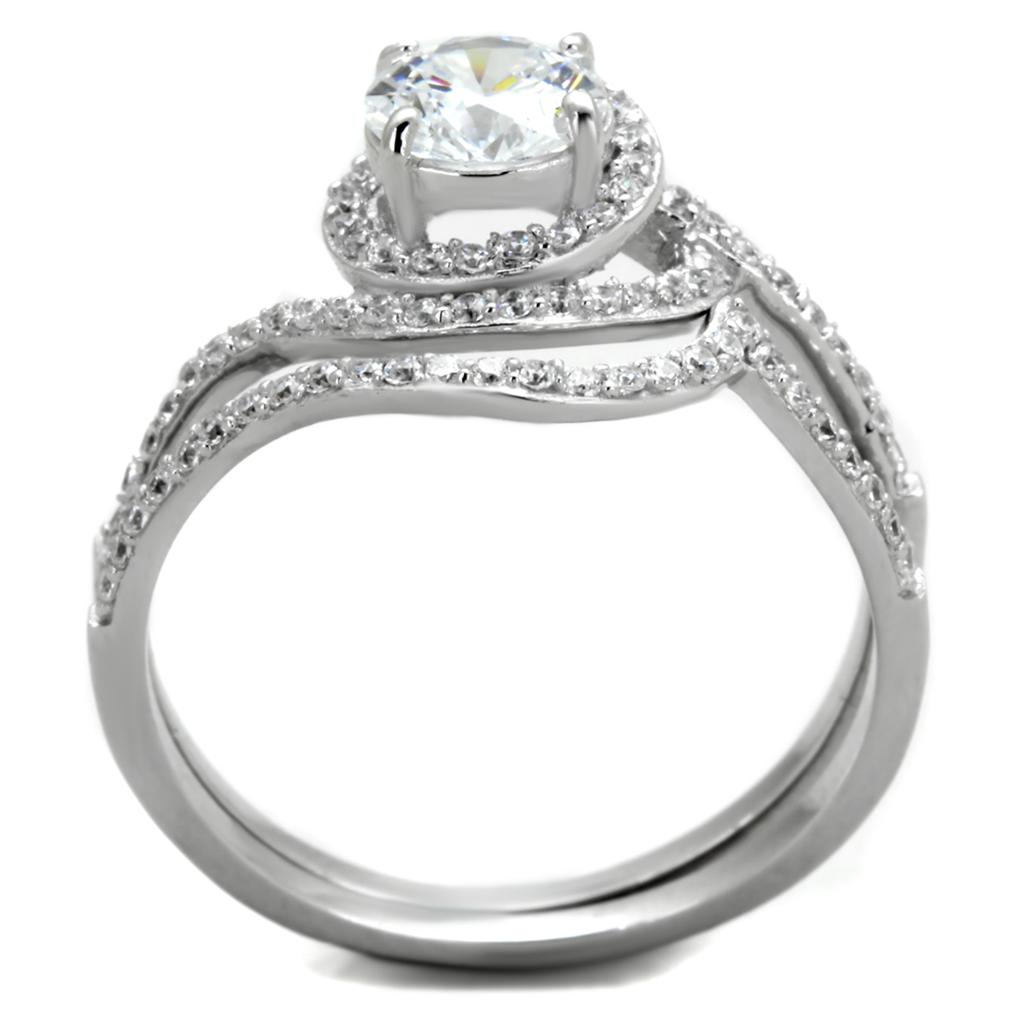 Rhodium 925 Sterling Silver Ring with AAA Grade CZ  in Clear