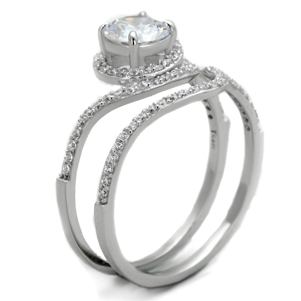 Rhodium 925 Sterling Silver Ring with AAA Grade CZ  in Clear