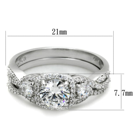 Rhodium 925 Sterling Silver Ring with AAA Grade CZ  in Clear
