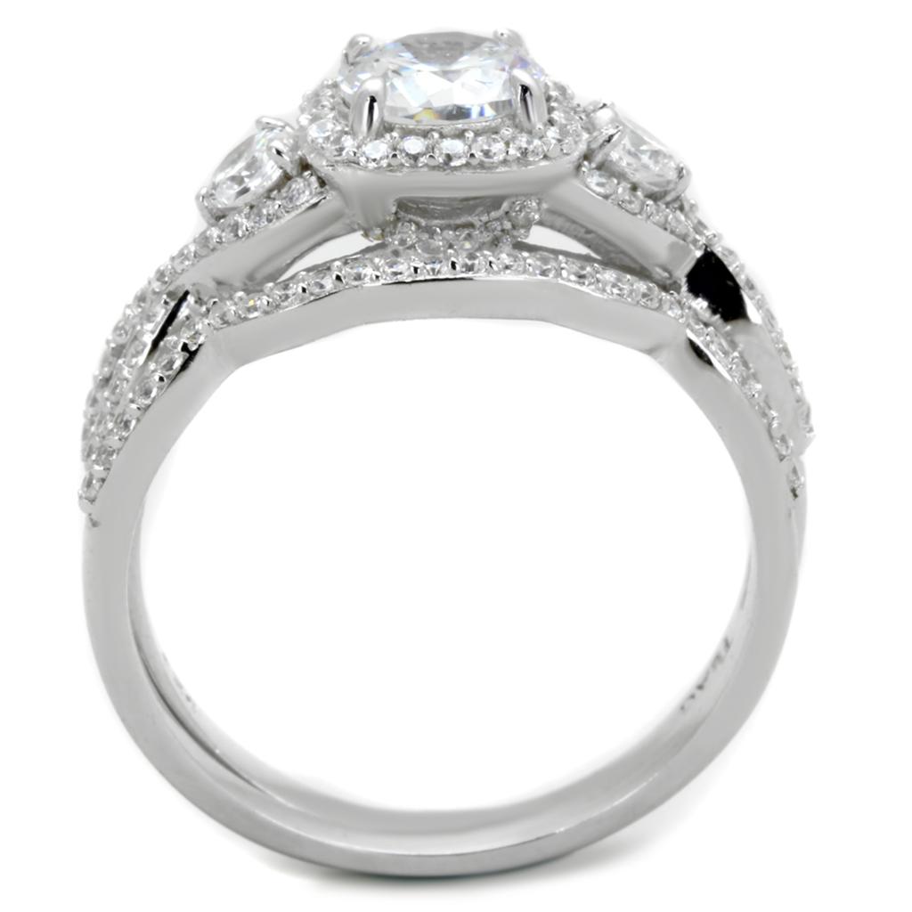 Rhodium 925 Sterling Silver Ring with AAA Grade CZ  in Clear