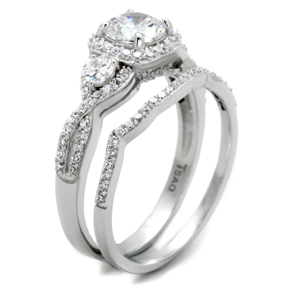 Rhodium 925 Sterling Silver Ring with AAA Grade CZ  in Clear
