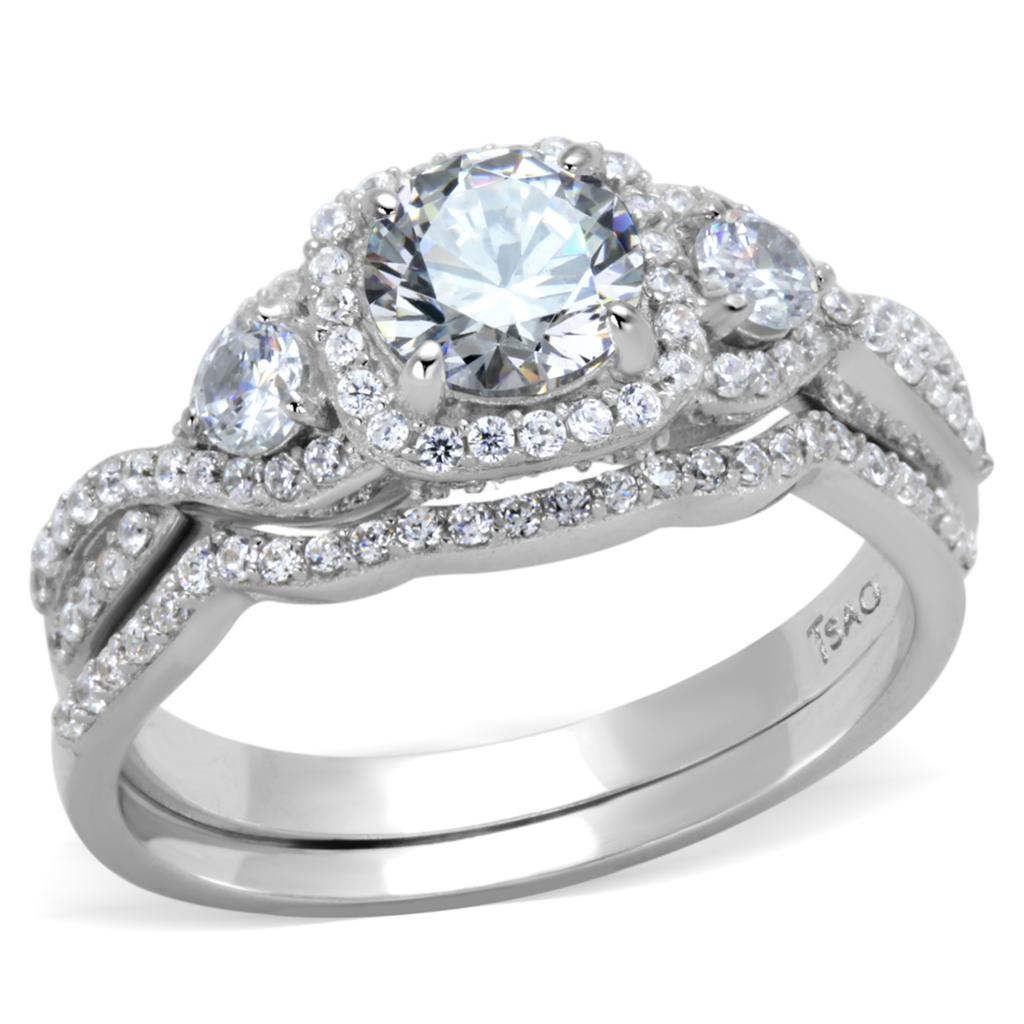 Rhodium 925 Sterling Silver Ring with AAA Grade CZ  in Clear