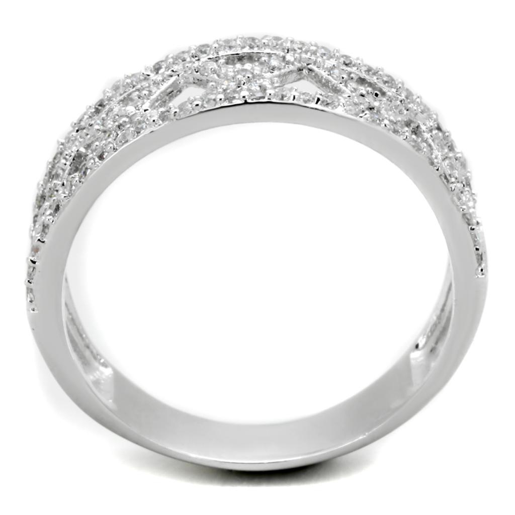 Rhodium 925 Sterling Silver Ring with AAA Grade CZ  in Clear