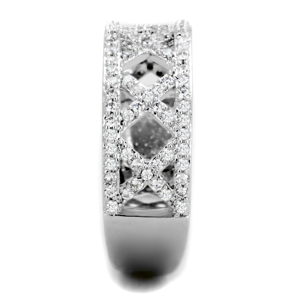 Rhodium 925 Sterling Silver Ring with AAA Grade CZ  in Clear