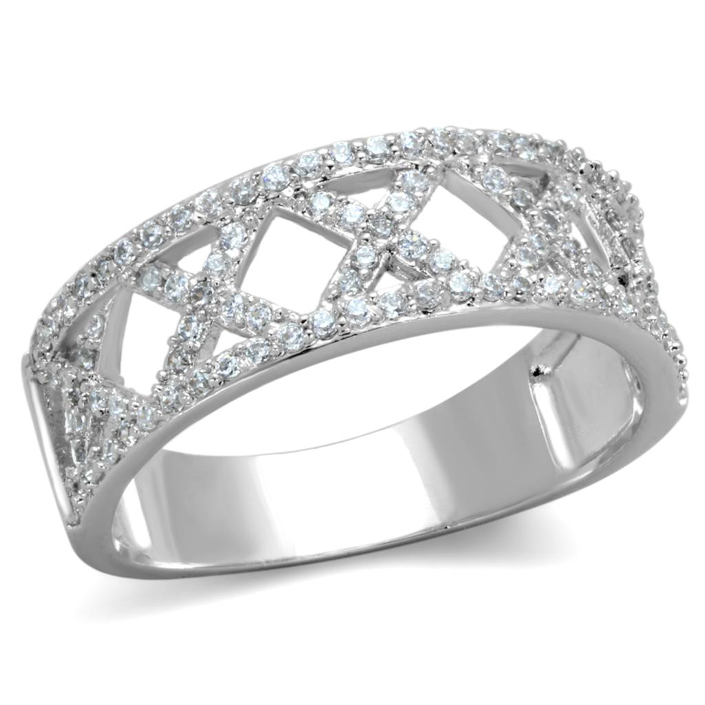 Rhodium 925 Sterling Silver Ring with AAA Grade CZ  in Clear