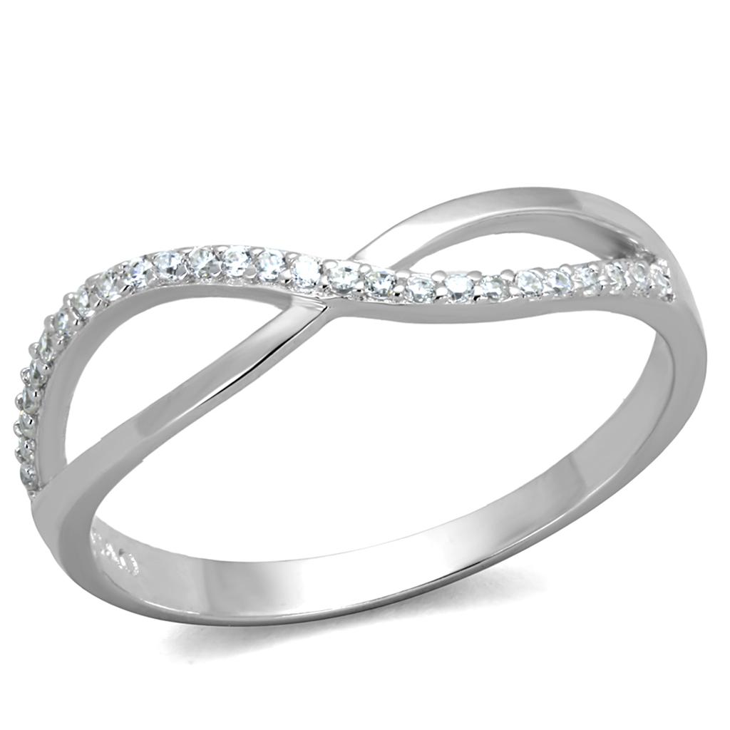 Rhodium 925 Sterling Silver Ring with AAA Grade CZ  in Clear