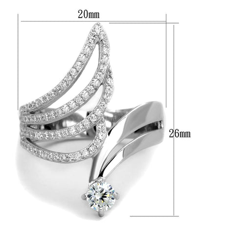 Rhodium 925 Sterling Silver Ring with AAA Grade CZ  in Clear