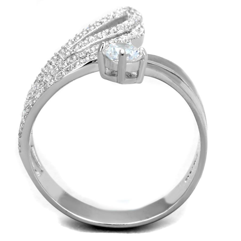 Rhodium 925 Sterling Silver Ring with AAA Grade CZ  in Clear