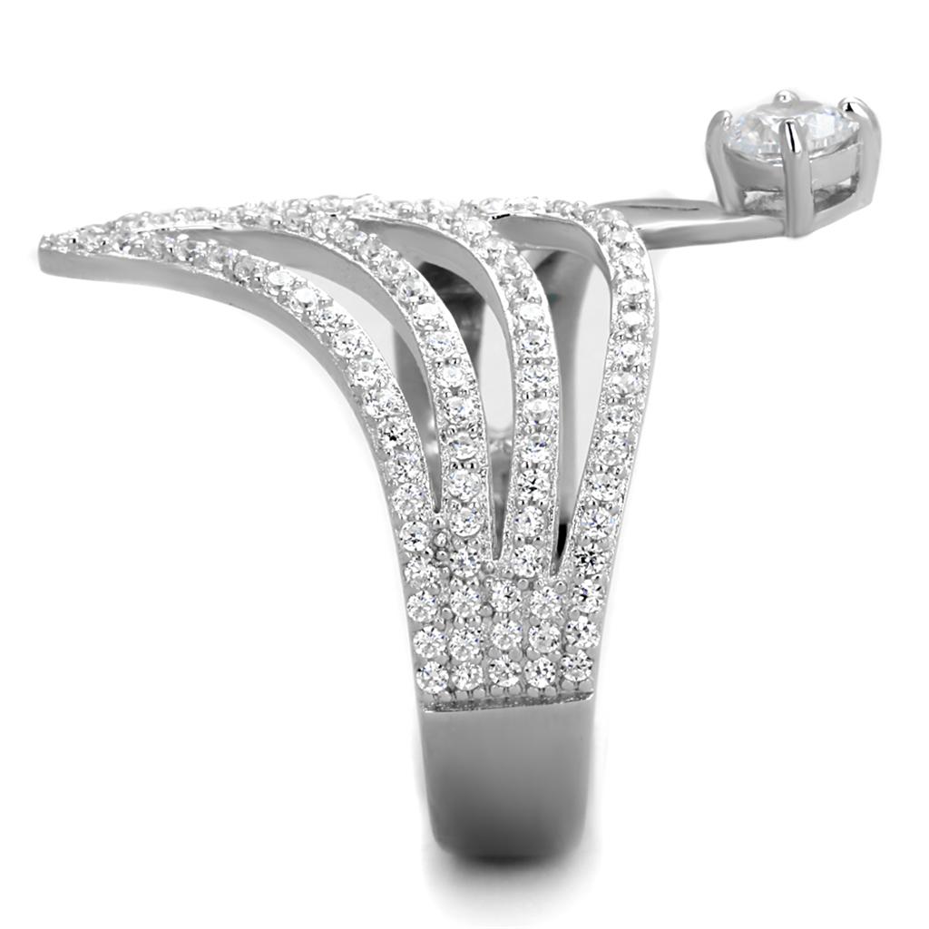 Rhodium 925 Sterling Silver Ring with AAA Grade CZ  in Clear
