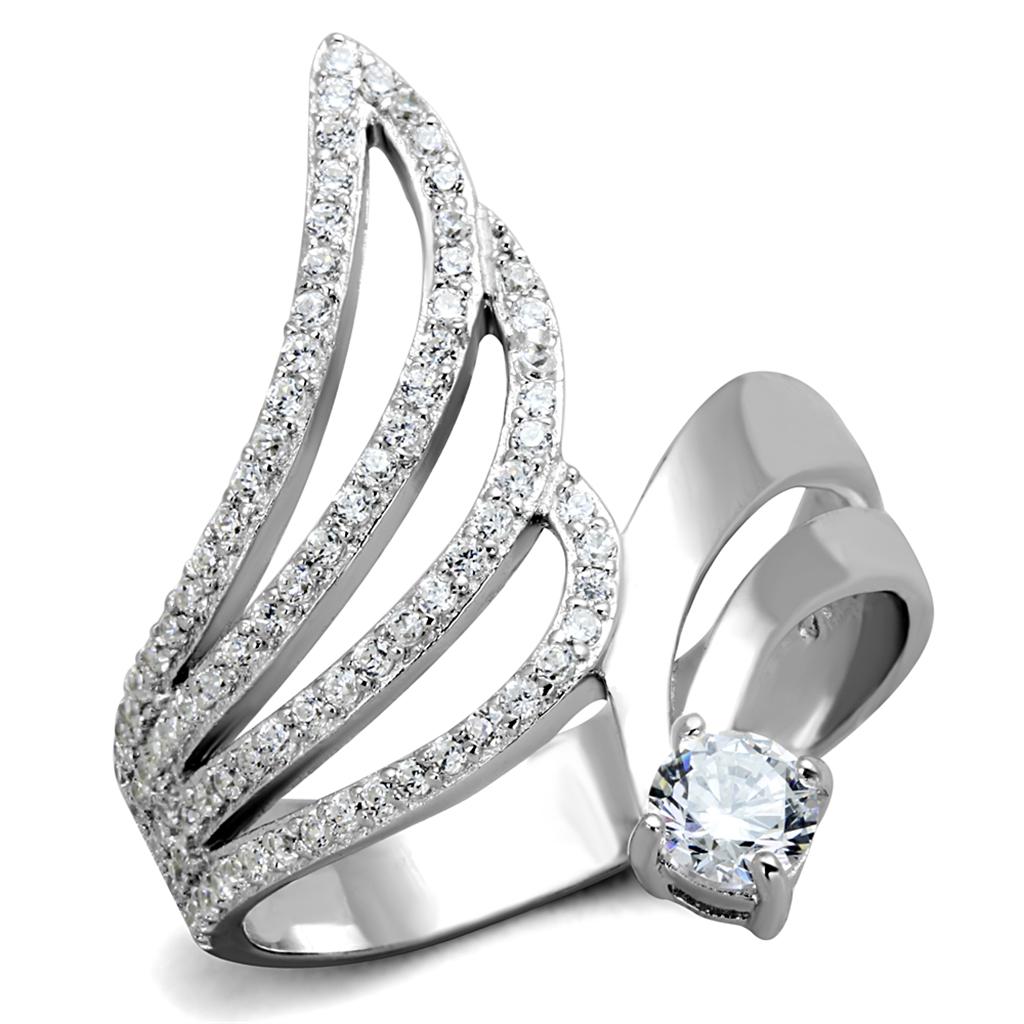 Rhodium 925 Sterling Silver Ring with AAA Grade CZ  in Clear