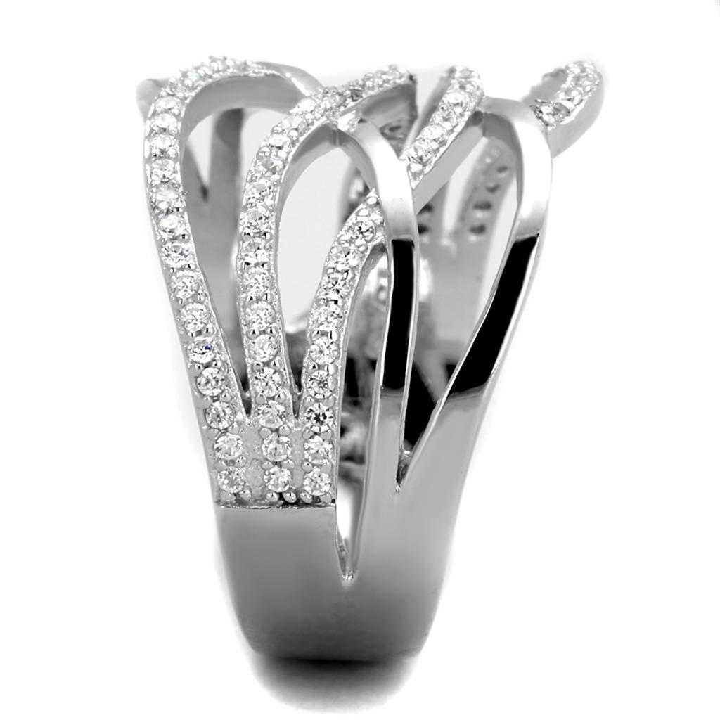 Rhodium 925 Sterling Silver Ring with AAA Grade CZ  in Clear