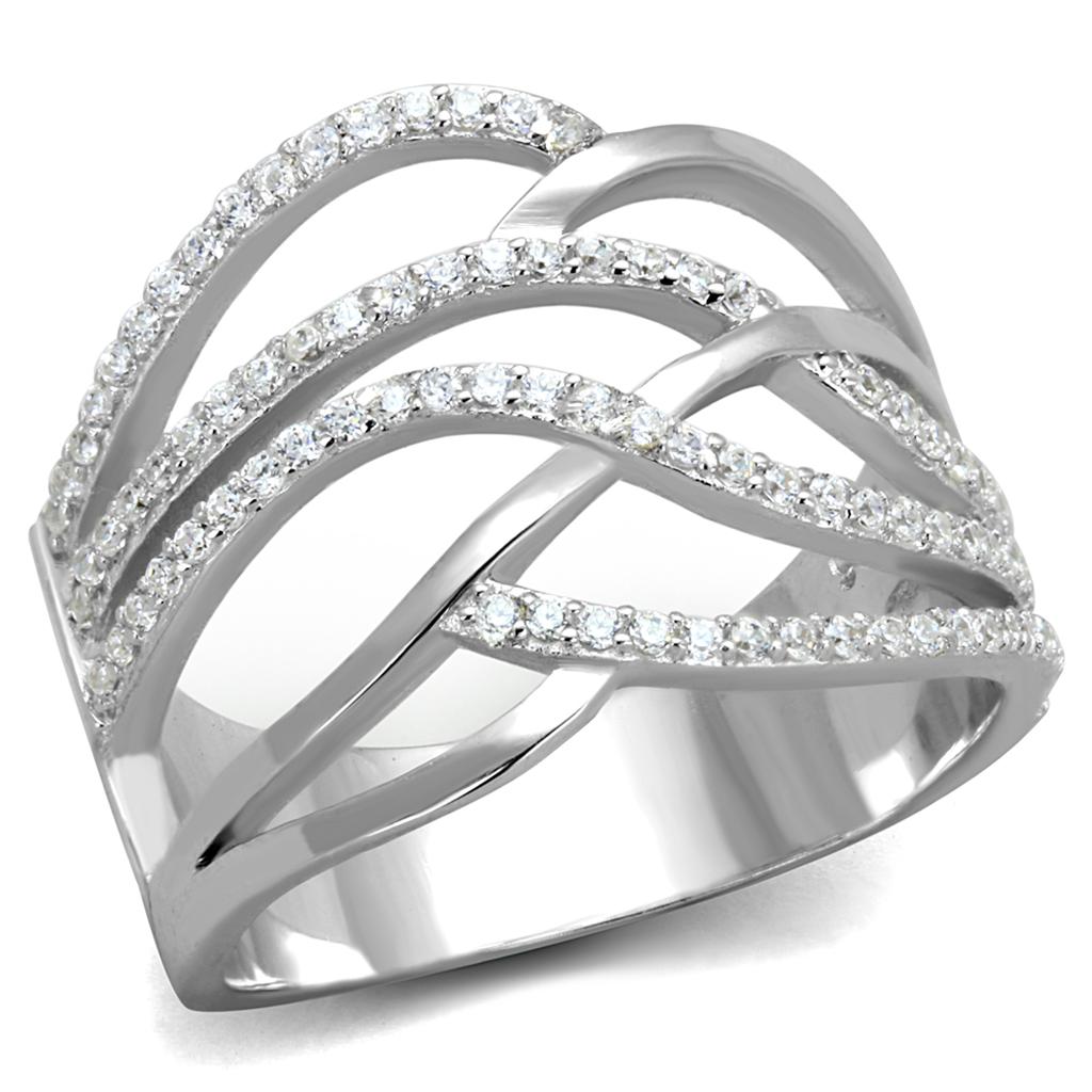 Rhodium 925 Sterling Silver Ring with AAA Grade CZ  in Clear