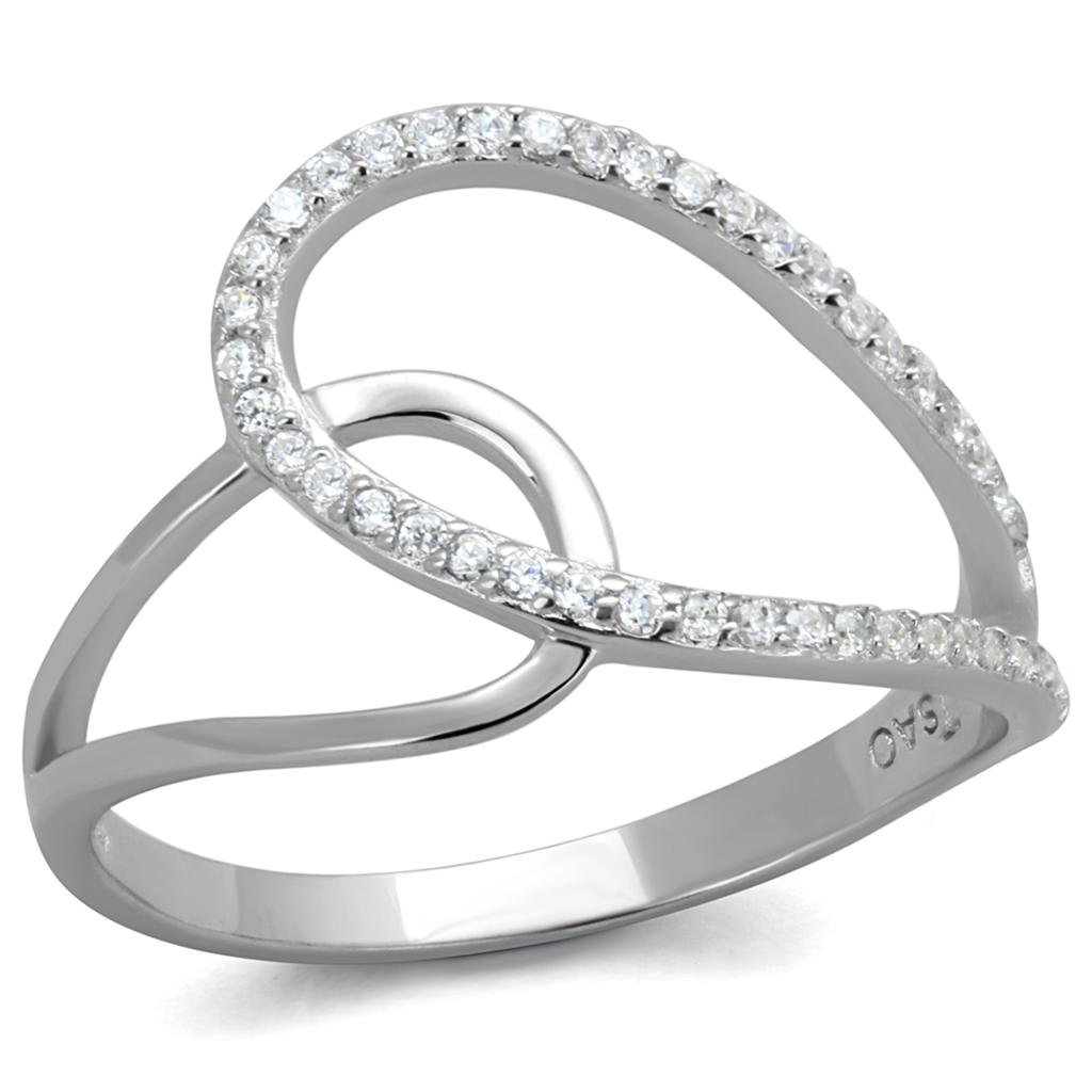 Rhodium 925 Sterling Silver Ring with AAA Grade CZ  in Clear