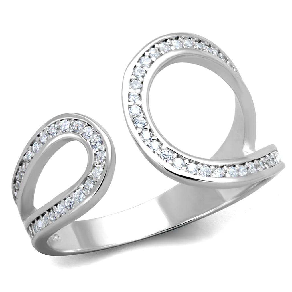 Rhodium 925 Sterling Silver Ring with AAA Grade CZ  in Clear