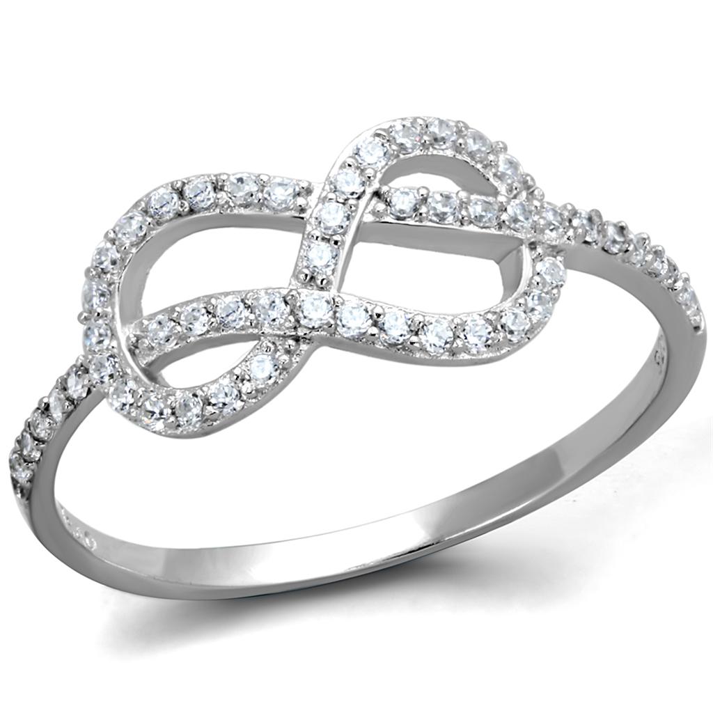 Rhodium 925 Sterling Silver Ring with AAA Grade CZ  in Clear