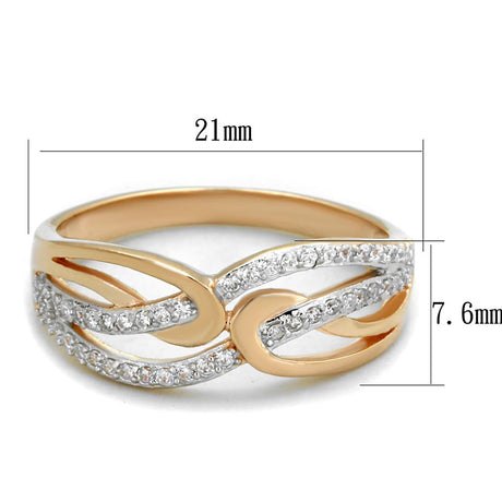 Rose Gold + Rhodium 925 Sterling Silver Ring with AAA Grade CZ  in Clear
