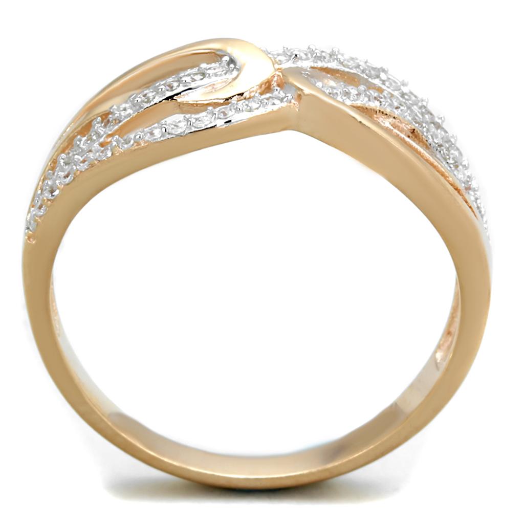 Rose Gold + Rhodium 925 Sterling Silver Ring with AAA Grade CZ  in Clear