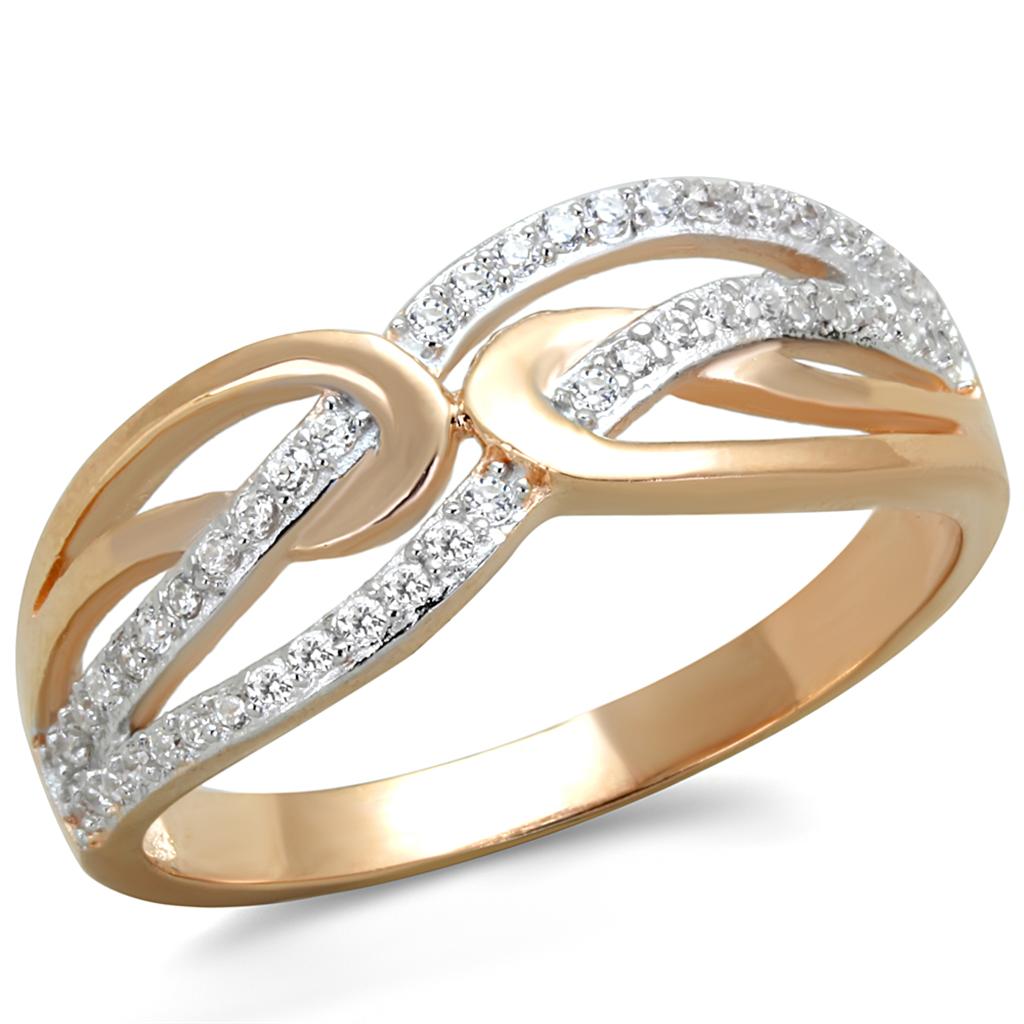 Rose Gold + Rhodium 925 Sterling Silver Ring with AAA Grade CZ  in Clear