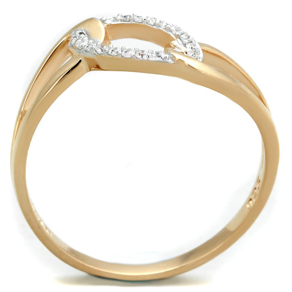Rose Gold + Rhodium 925 Sterling Silver Ring with AAA Grade CZ  in Clear