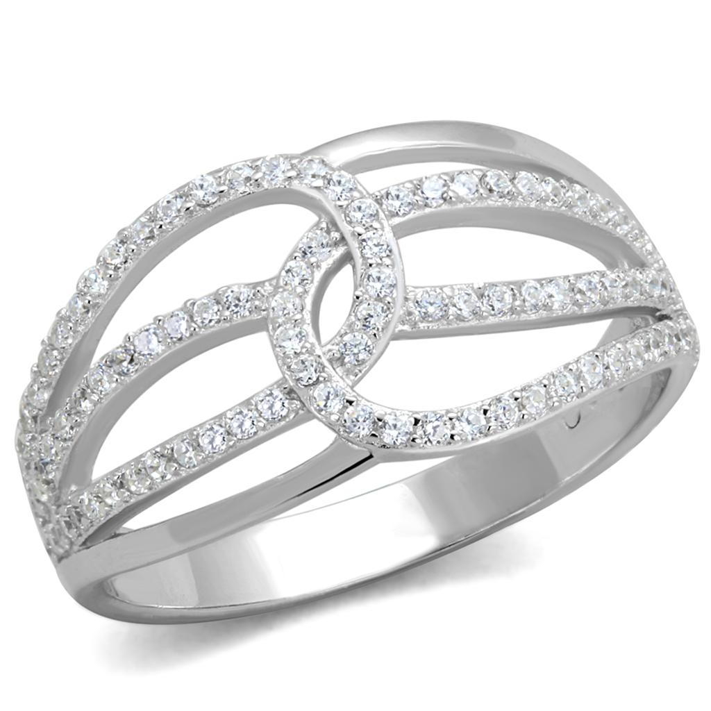Rhodium 925 Sterling Silver Ring with AAA Grade CZ  in Clear