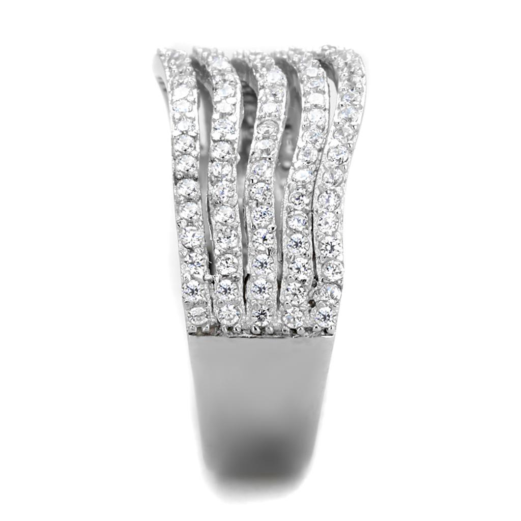 Rhodium 925 Sterling Silver Ring with AAA Grade CZ  in Clear