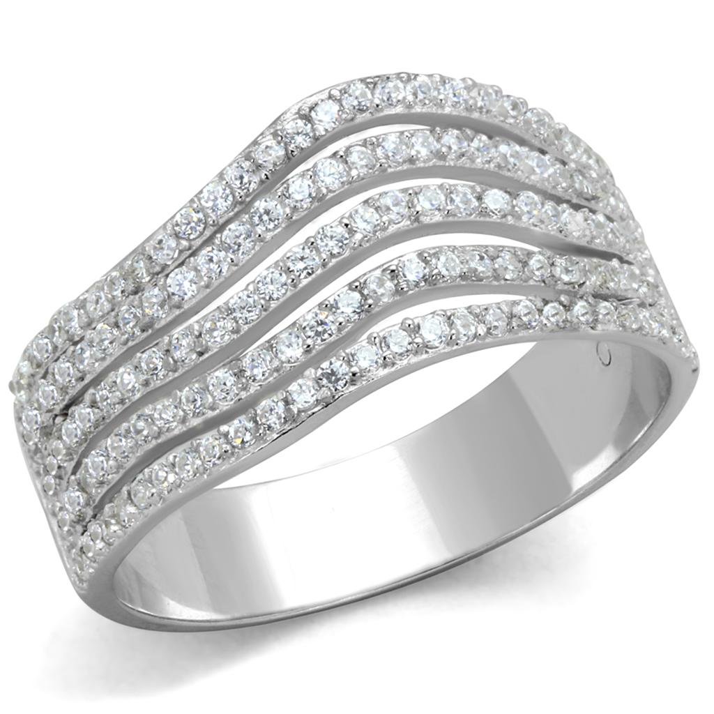 Rhodium 925 Sterling Silver Ring with AAA Grade CZ  in Clear
