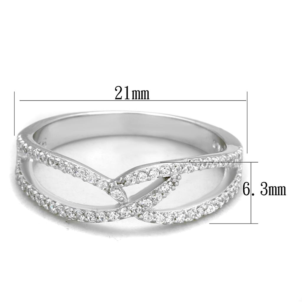 Rhodium 925 Sterling Silver Ring with AAA Grade CZ  in Clear