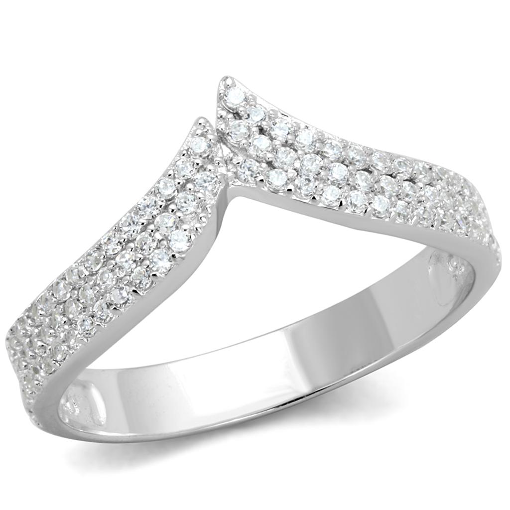 Rhodium 925 Sterling Silver Ring with AAA Grade CZ  in Clear