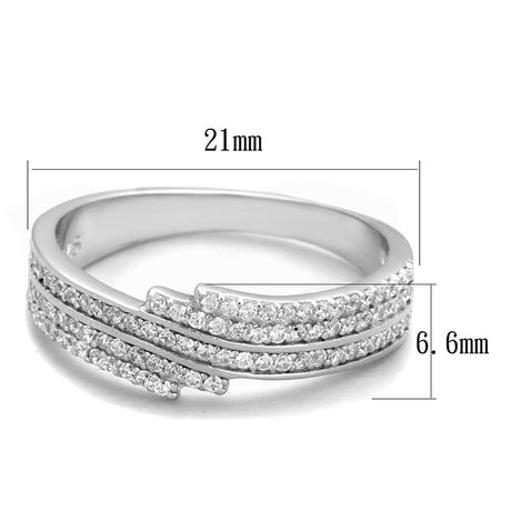 Rhodium 925 Sterling Silver Ring with AAA Grade CZ  in Clear