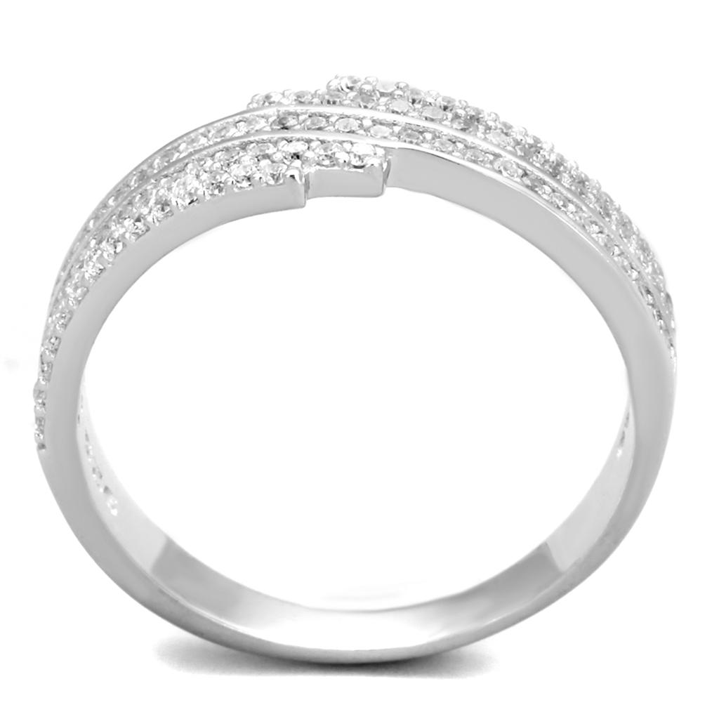Rhodium 925 Sterling Silver Ring with AAA Grade CZ  in Clear