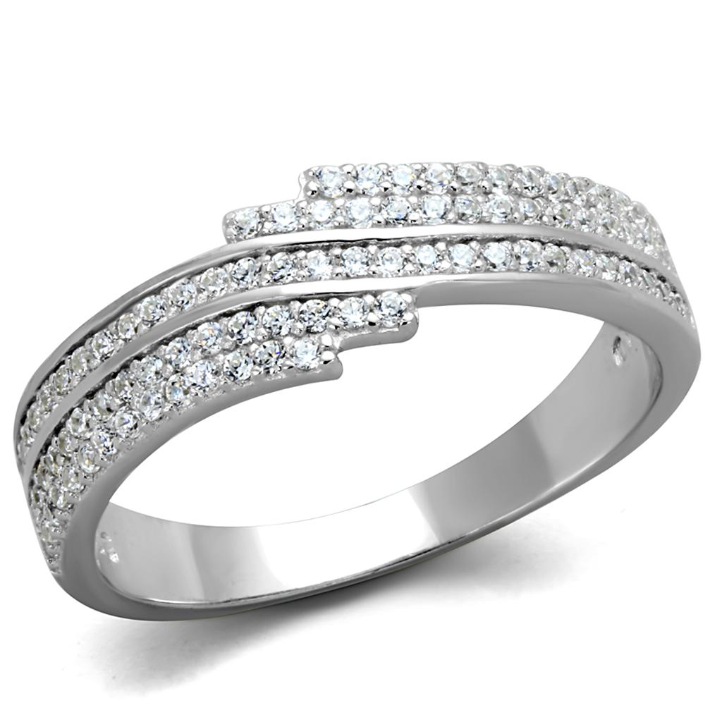 Rhodium 925 Sterling Silver Ring with AAA Grade CZ  in Clear