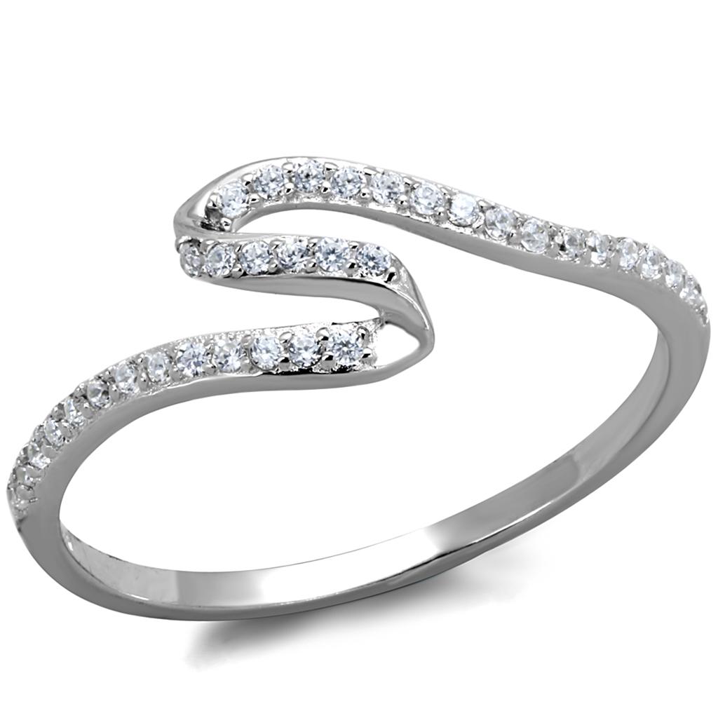 Rhodium 925 Sterling Silver Ring with AAA Grade CZ  in Clear