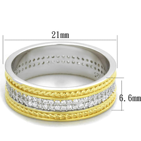 Reverse Two-Tone 925 Sterling Silver Ring with AAA Grade CZ  in Clear