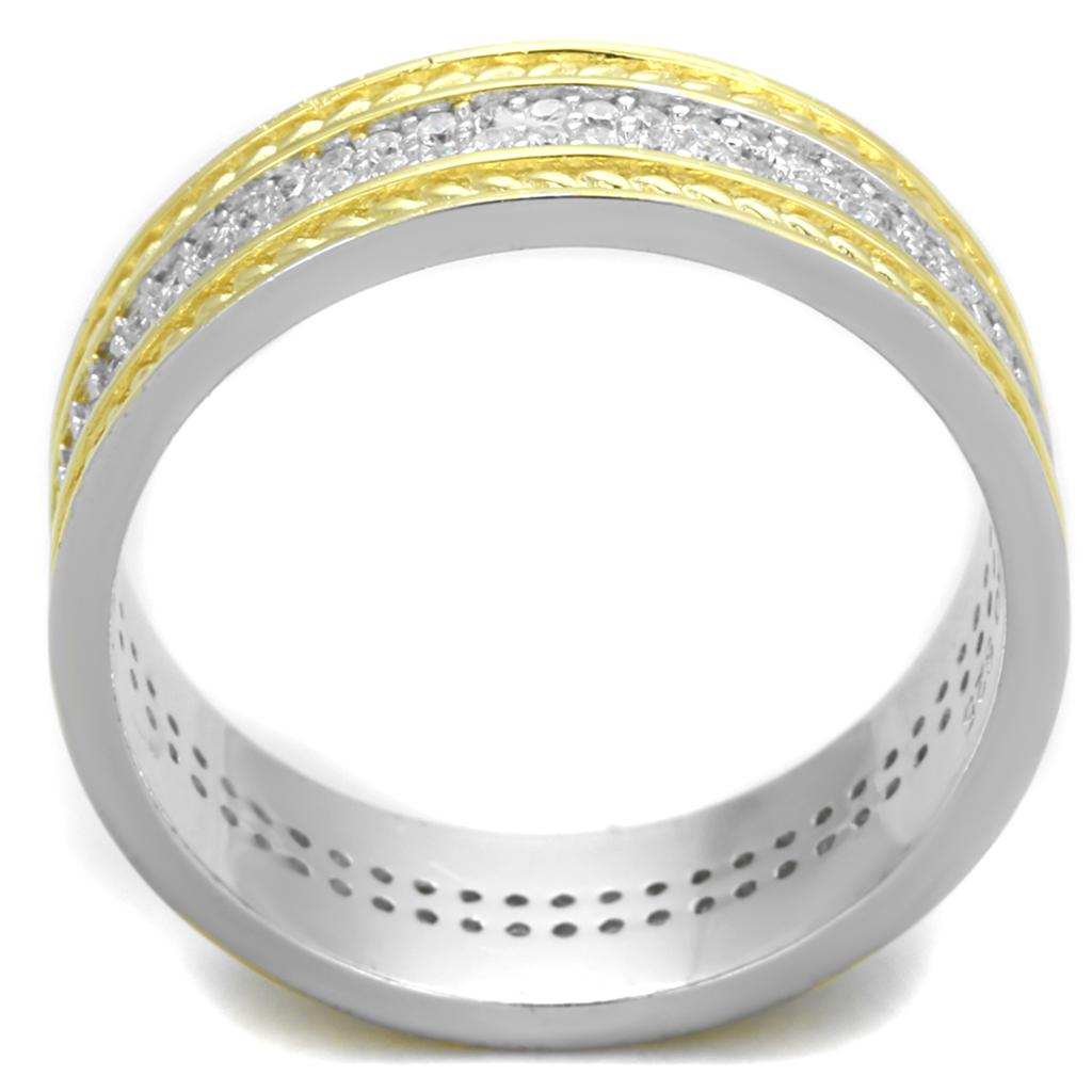 Reverse Two-Tone 925 Sterling Silver Ring with AAA Grade CZ  in Clear