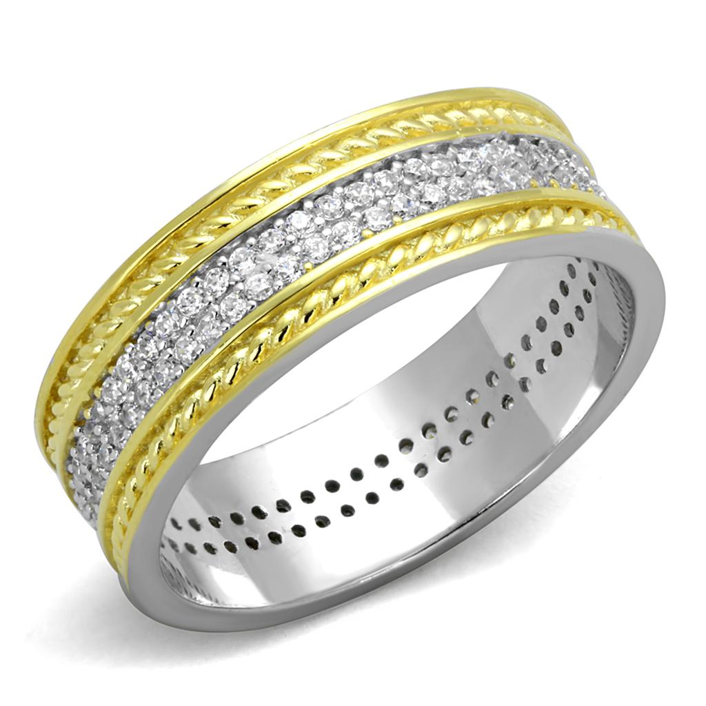 Reverse Two-Tone 925 Sterling Silver Ring with AAA Grade CZ  in Clear