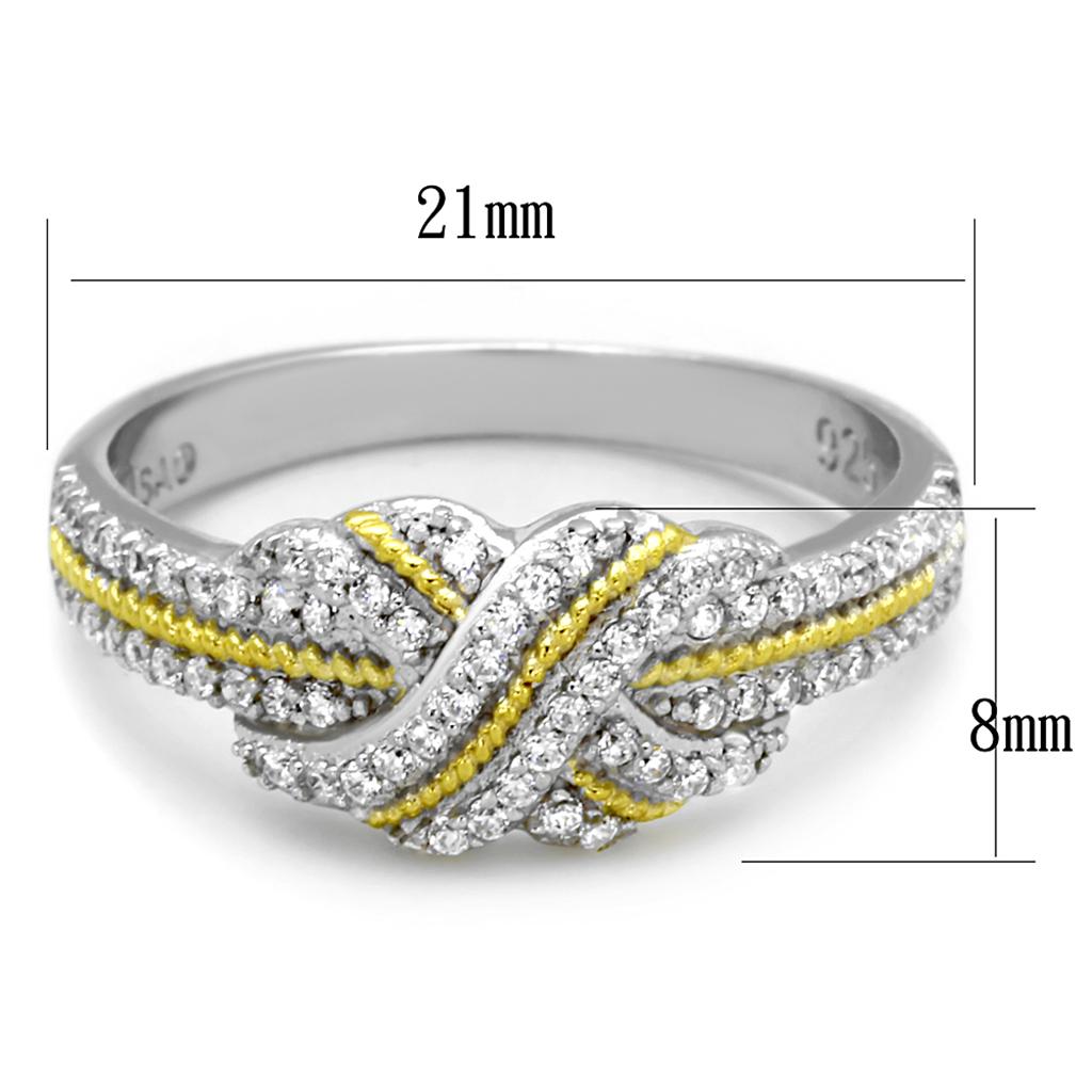 Reverse Two-Tone 925 Sterling Silver Ring with AAA Grade CZ  in Clear
