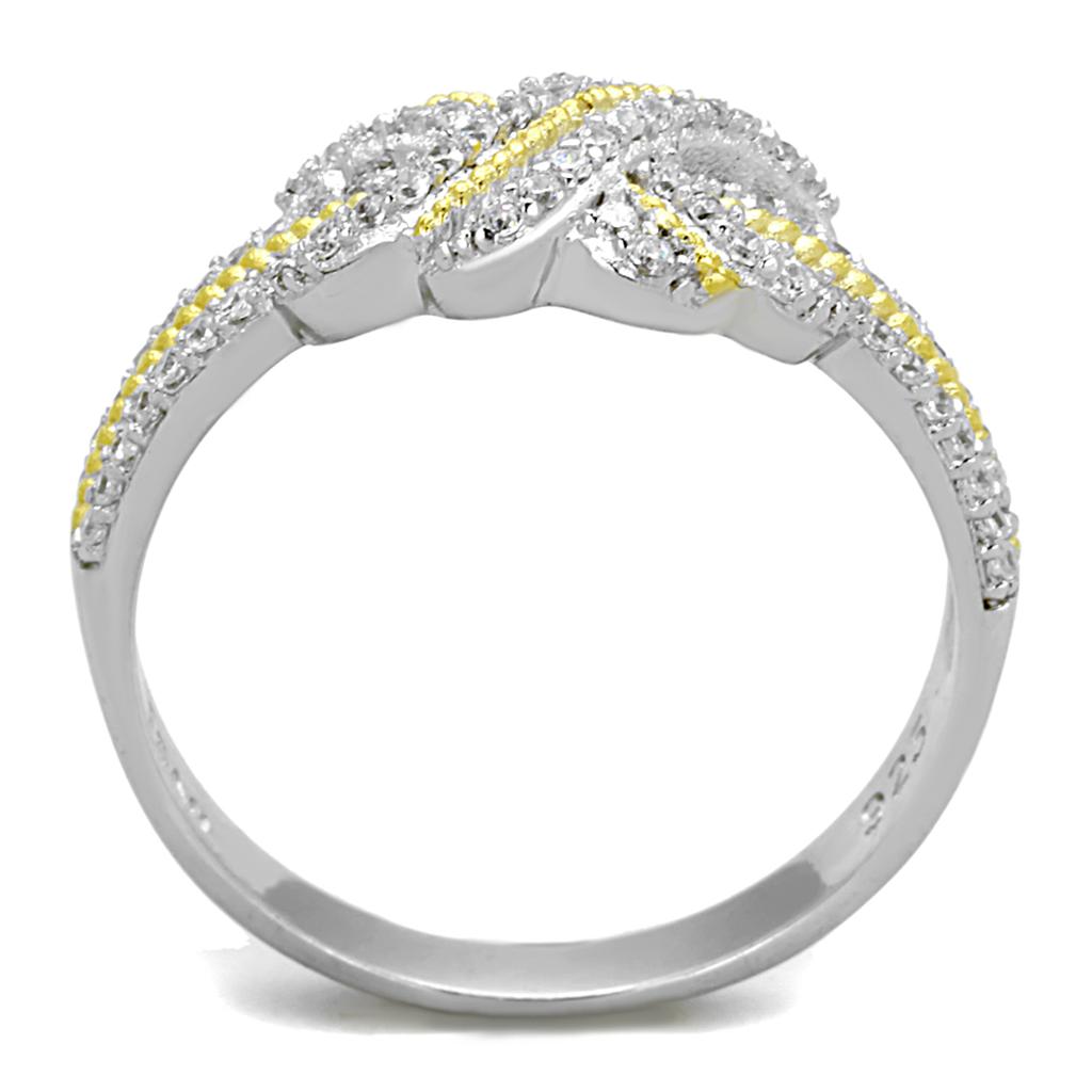 Reverse Two-Tone 925 Sterling Silver Ring with AAA Grade CZ  in Clear