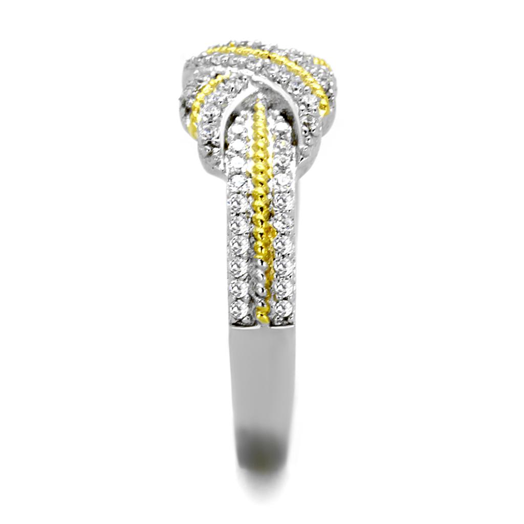 Reverse Two-Tone 925 Sterling Silver Ring with AAA Grade CZ  in Clear