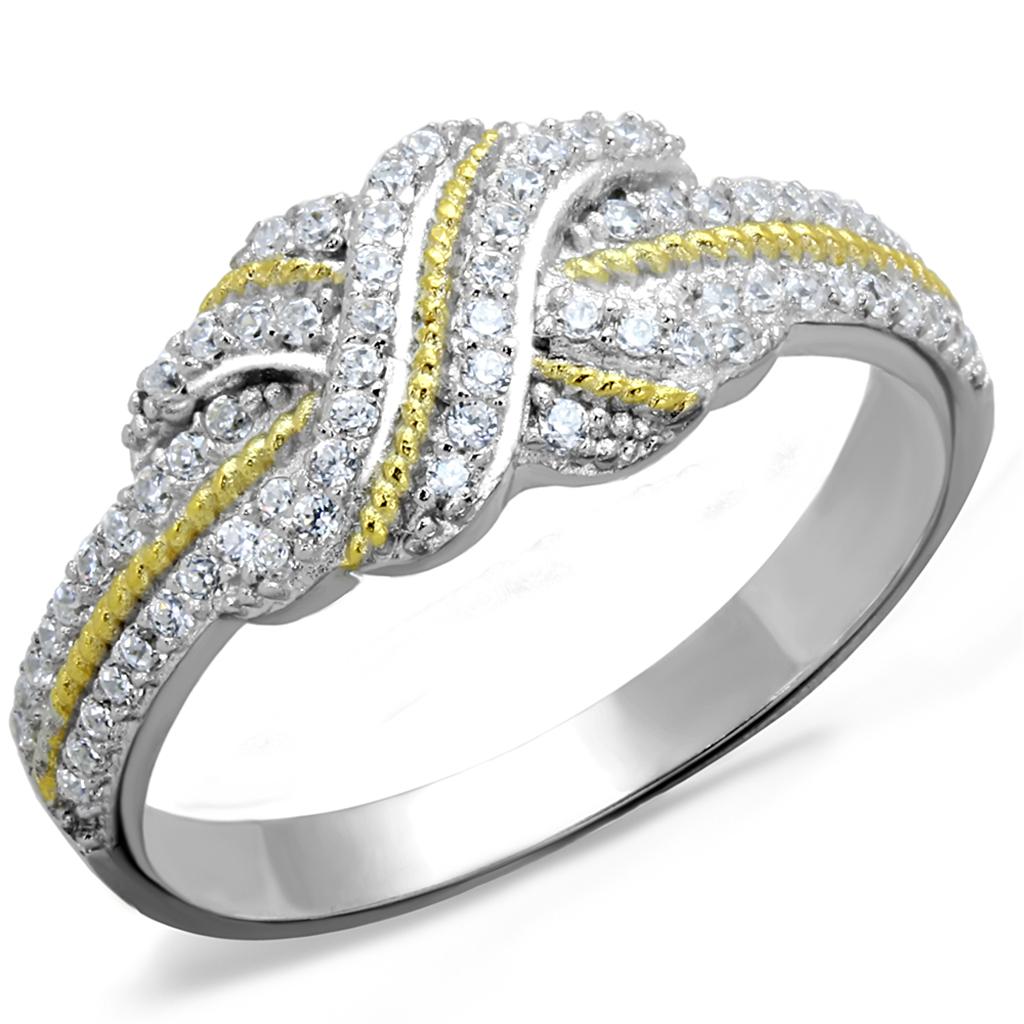 Reverse Two-Tone 925 Sterling Silver Ring with AAA Grade CZ  in Clear