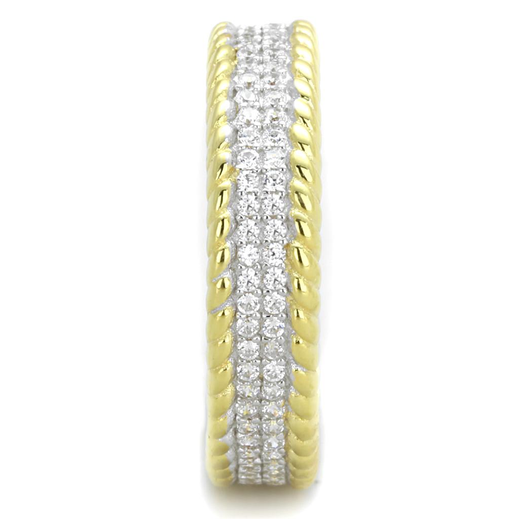 Gold+Rhodium 925 Sterling Silver Ring with AAA Grade CZ  in Clear