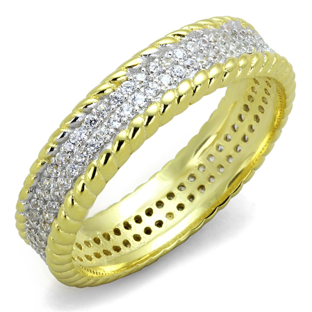 Gold+Rhodium 925 Sterling Silver Ring with AAA Grade CZ  in Clear