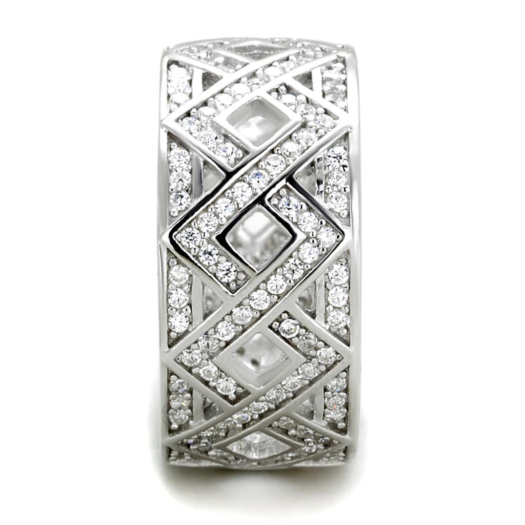 Rhodium 925 Sterling Silver Ring with AAA Grade CZ  in Clear