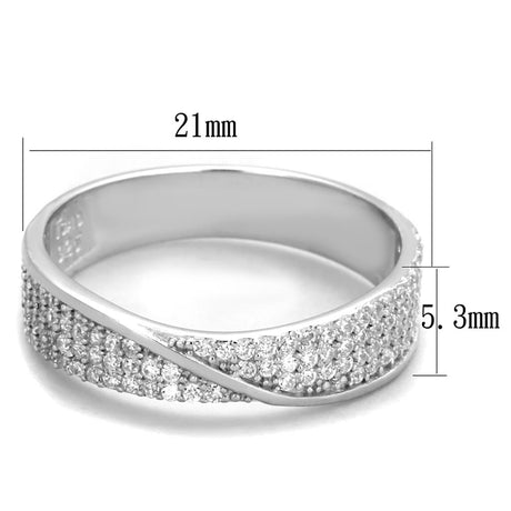 Rhodium 925 Sterling Silver Ring with AAA Grade CZ  in Clear