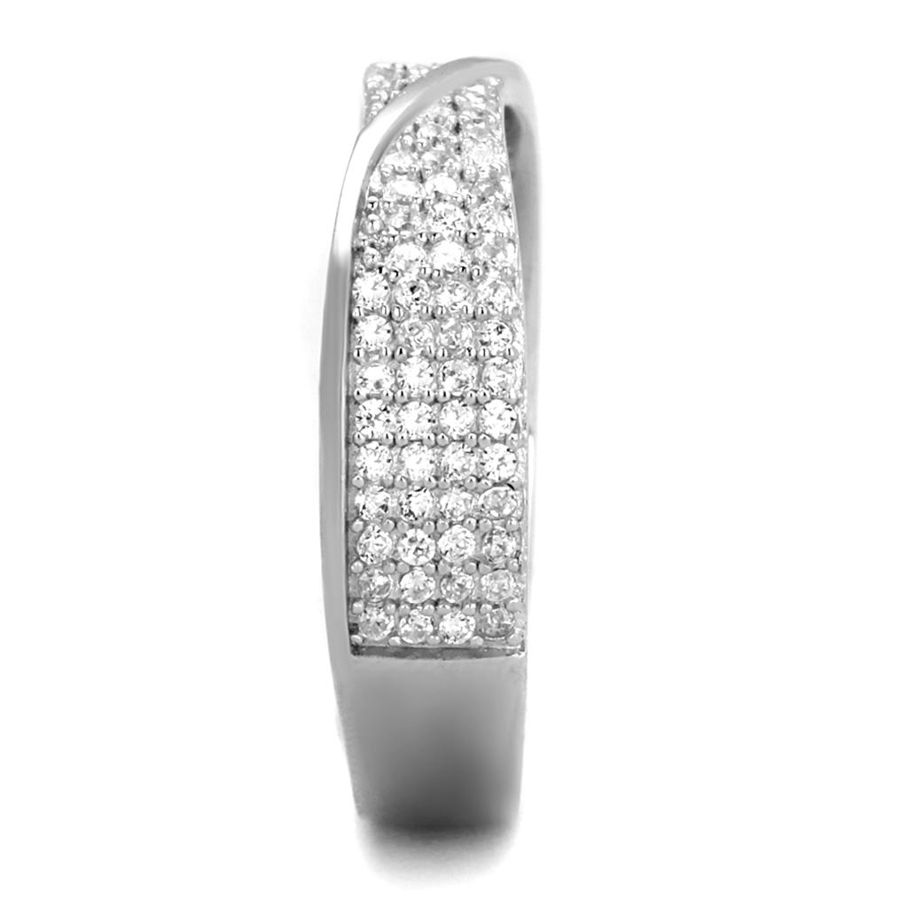 Rhodium 925 Sterling Silver Ring with AAA Grade CZ  in Clear